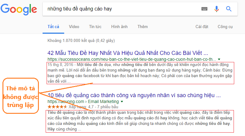 Description là gì? Tối ưu SEO Description trên website ít ai biết 6 Thẻ mô tả Meta Description không được trùng lập