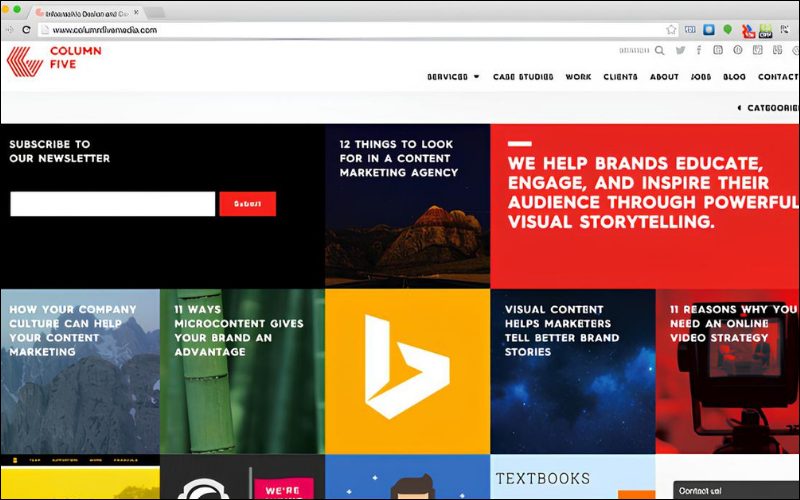 Các loại bố cục website đẹp trong thiết kế website 2 Ví dụ về web layout sử dụng màu sắc tương phản