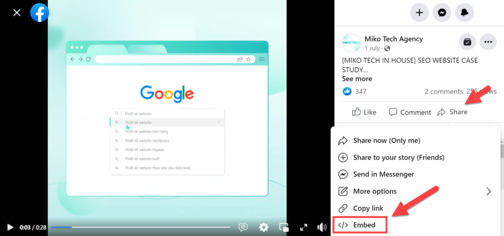 Các bước nhúng video Facebook vào website chi tiết, nhanh chóng 2 Chọn video Facebook nhúng vào website