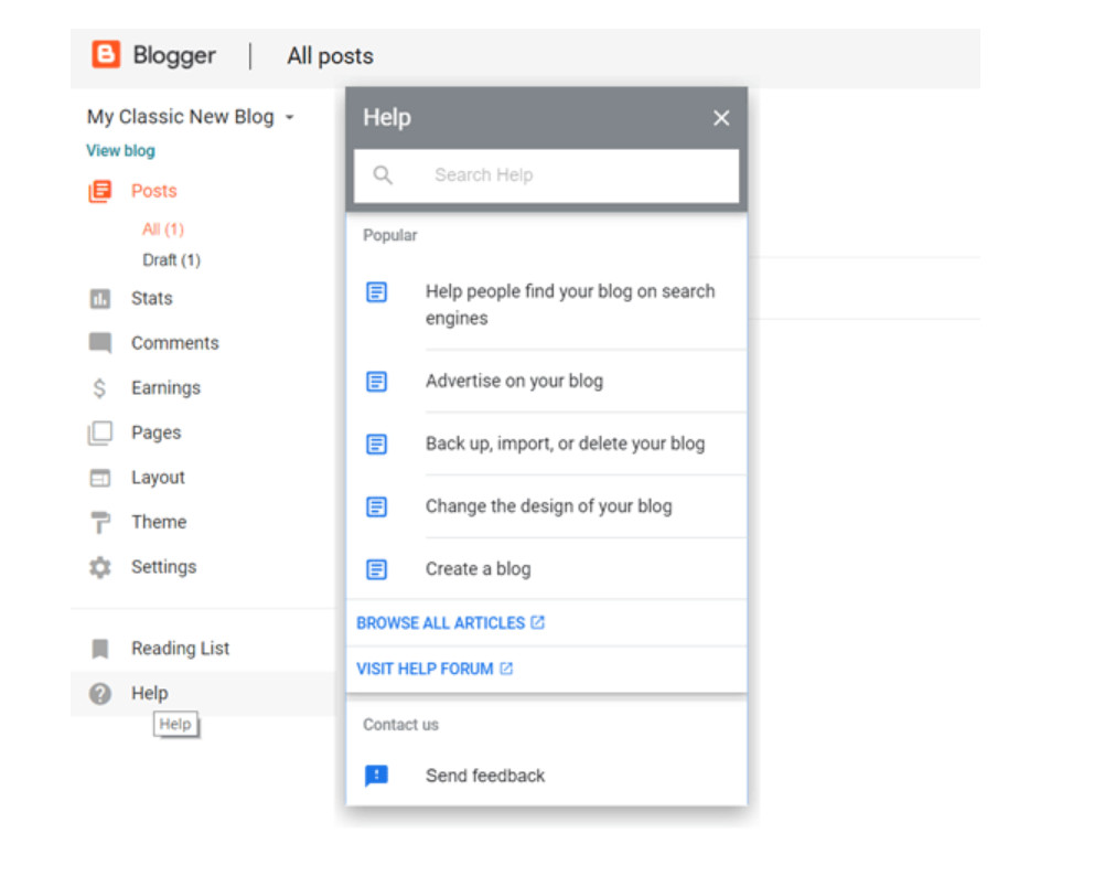 So sánh Blogger và WordPress – Nên lựa chọn sử dụng nền tảng nào? 7 Tùy chọn trợ giúp của Blogger