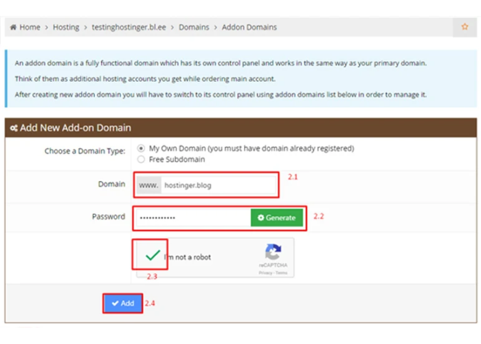 Addon Domain là gì? Hướng dẫn cách thêm Addon Domain và hosting 4 Hoàn tất thêm Addon Domain vào cPanel với những cú click chuột đơn giản