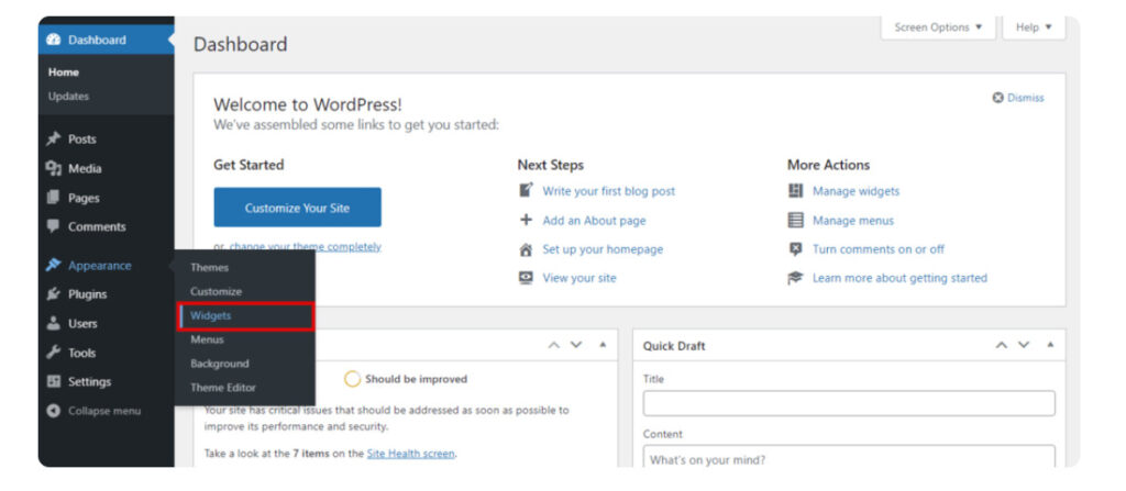 Tổng hợp cách chỉnh sửa chân trang trong wordpress chi tiết hiện nay 11 Truy cập Widget trên WordPress