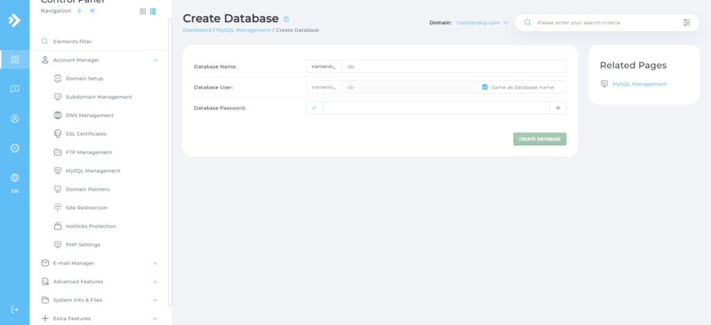 Cách Kết Nối Hosting Với Domain (Trỏ Domain về hosting) 4 Create Database name password