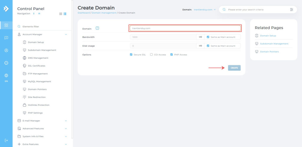 Cách Kết Nối Hosting Với Domain (Trỏ Domain về hosting) 2 Create Domain