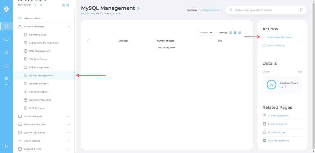 Cách Kết Nối Hosting Với Domain (Trỏ Domain về hosting) 3 MySQL Management