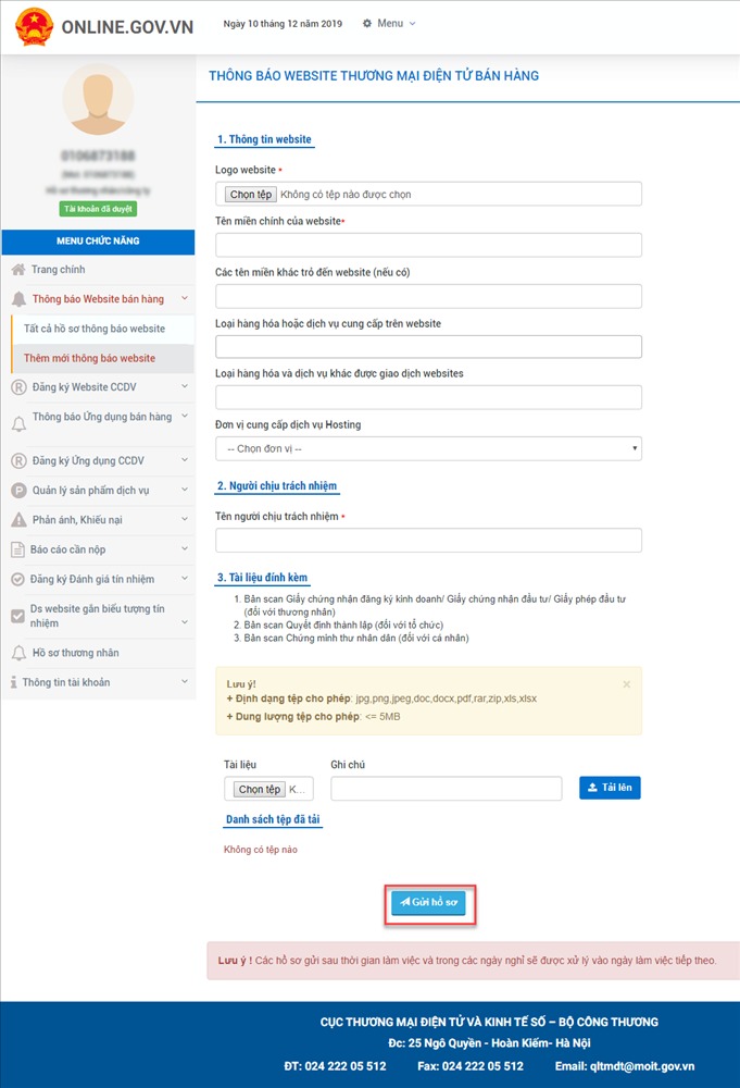 Quy trình Đăng ký website với Bộ Công Thương chi tiết Mới Nhất 10 Nhập thông tin vào website