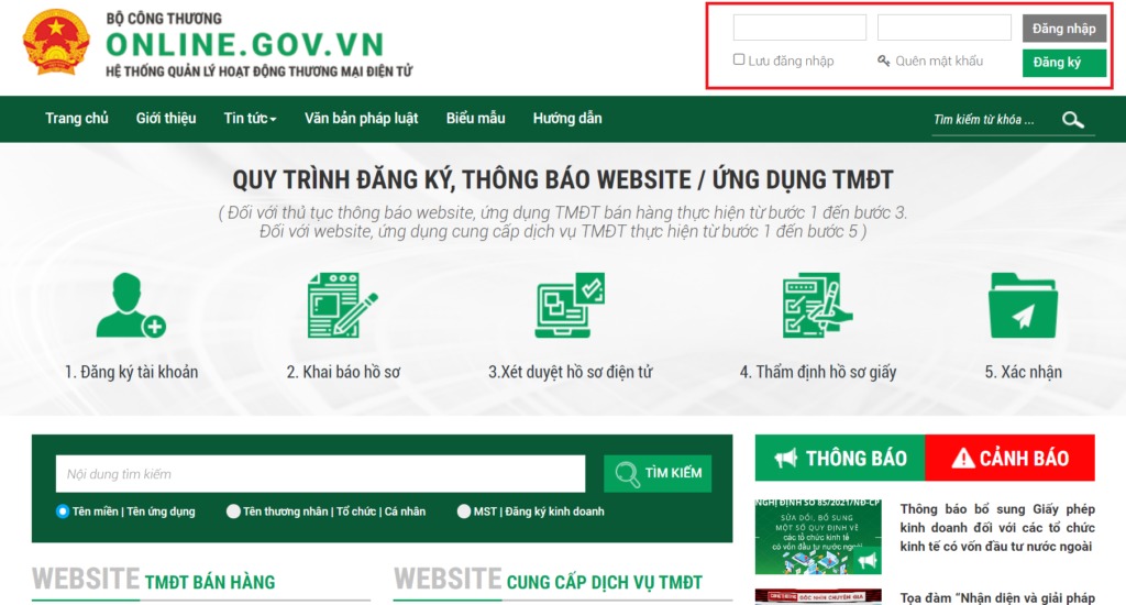 Quy trình Đăng ký website với Bộ Công Thương chi tiết Mới Nhất 6 Chọn "Đăng ký" sau khi truy cập vào website www.online.gov.vn