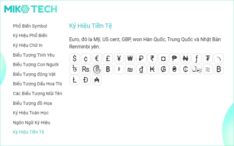 1000 Biểu Tượng, Icon, Kí Hiệu Phổ Biến, Đẹp Mắt Và Miễn Phí 8 các ký hiệu tiền tệ