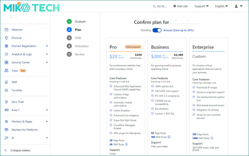 Hướng dẫn cấu hình CloudFlare cho website chi tiết 6 confirm plan cloudflare